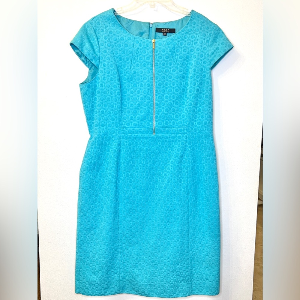 Alex Marie Womens Sheath Midi Dress Retro Turquoise Jacquard